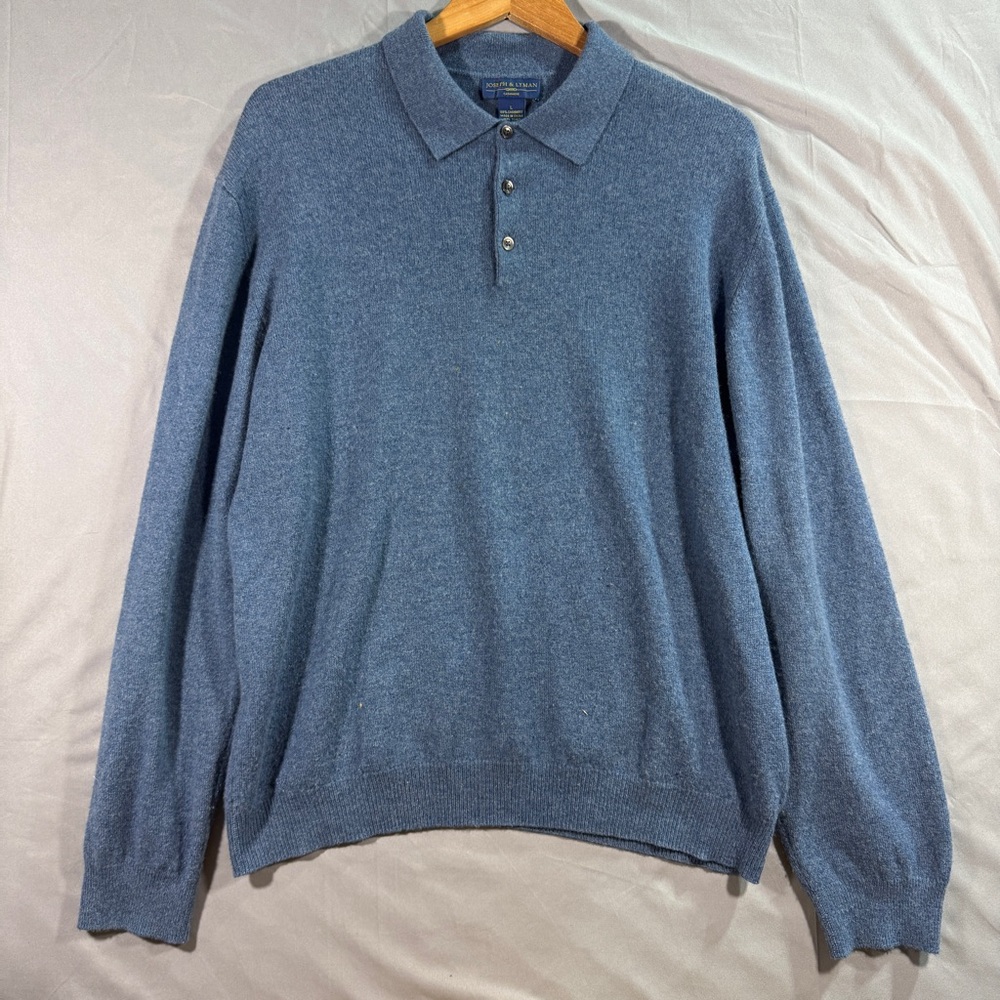 Joseph & Lyman Sweater Mens Large Blue 100% Cashmere Polo Knit Pullover
